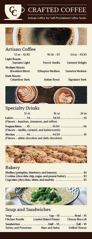 coffee shop menu
