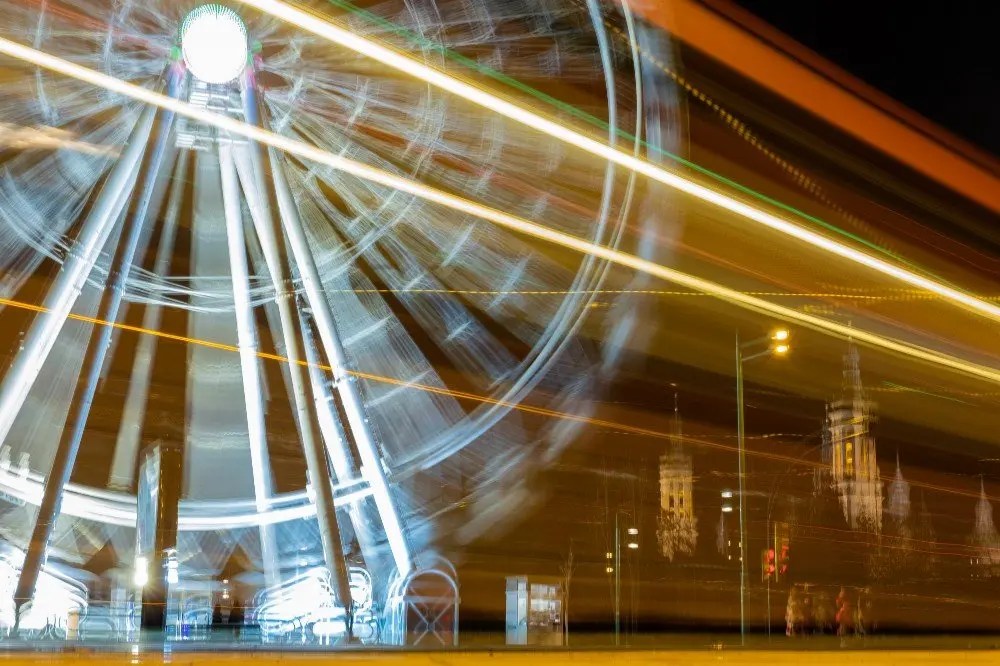 A ferris wheel apparently spinning out of control