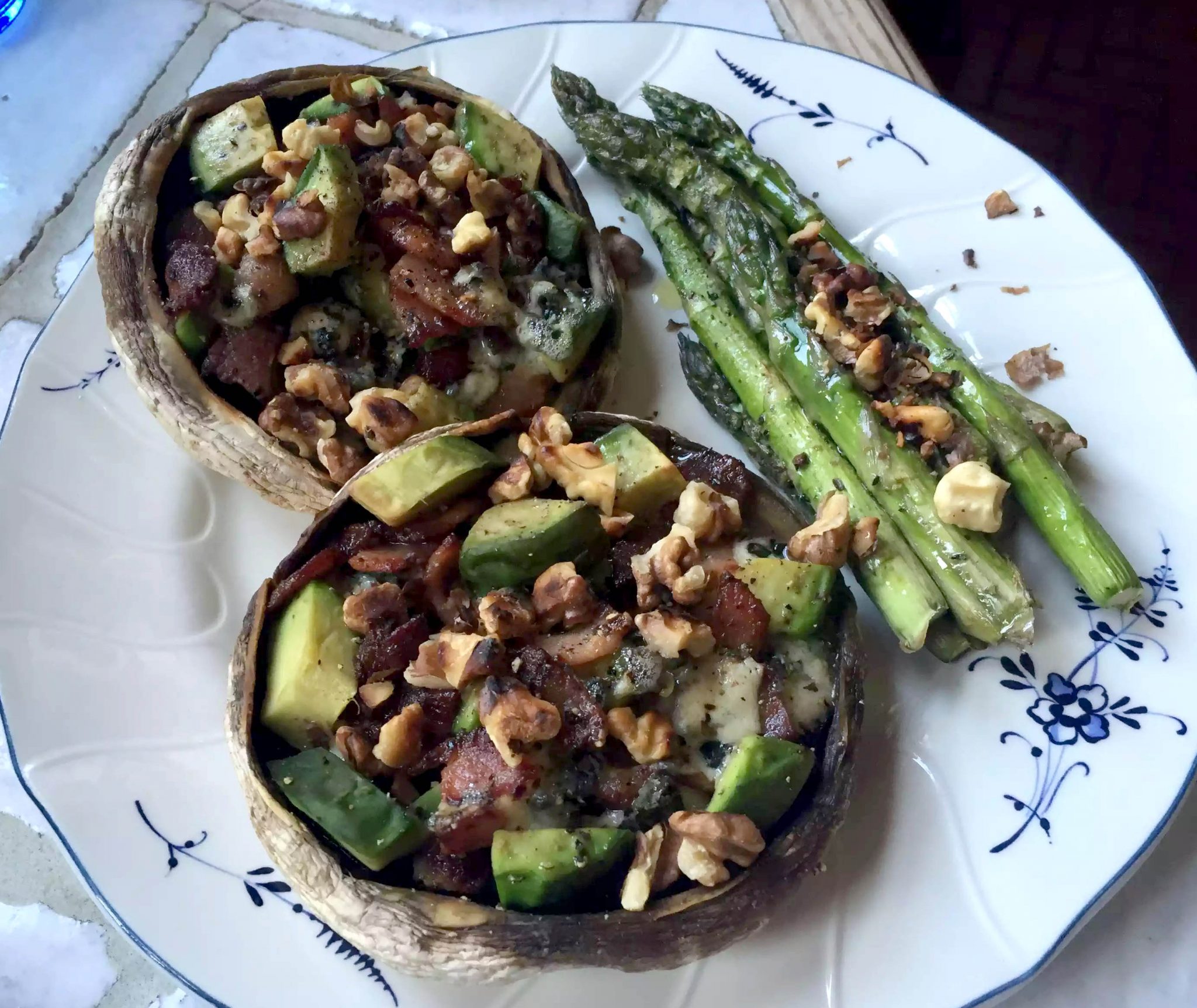 Stuffed Mushrooms Portobello Bacon St Augur Blue Cheese Avocado Walnuts Asparagus Recipe