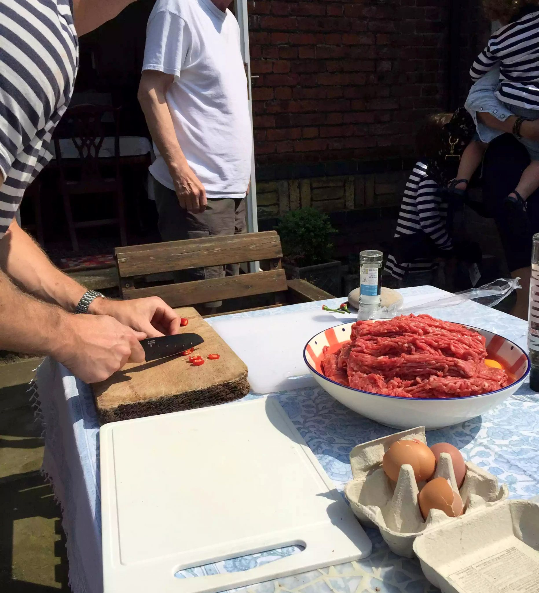 BBQ St Albans Sunshine Garden Outdoors Burgers Asparagus Peppers Lamb Sausages Salad Cheese Strawberries Mango Wine