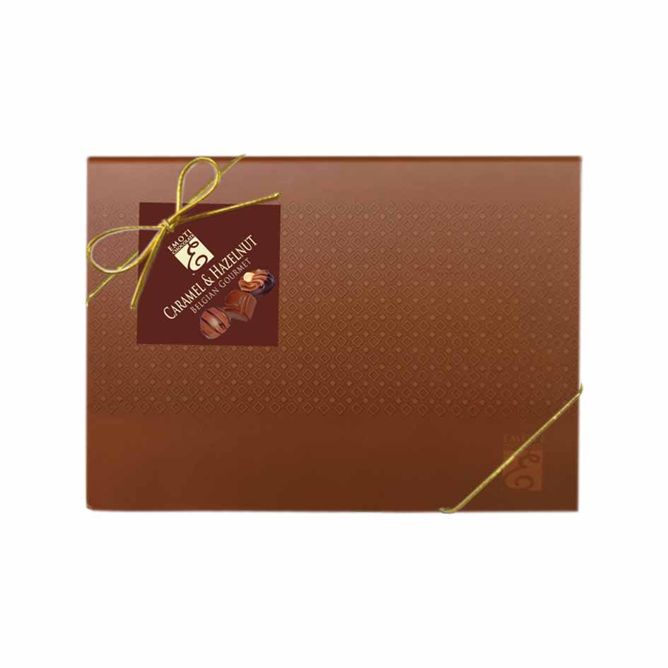 EMOTI Hazelnut & Caramel selection of Belgian chocolates , box with