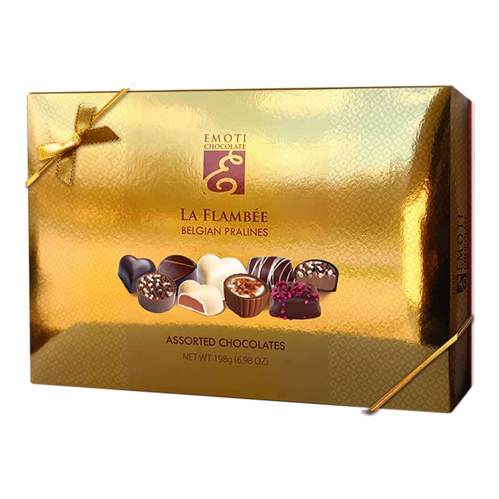 Assorted Belgian chocolates EMOTI La Flambee golden