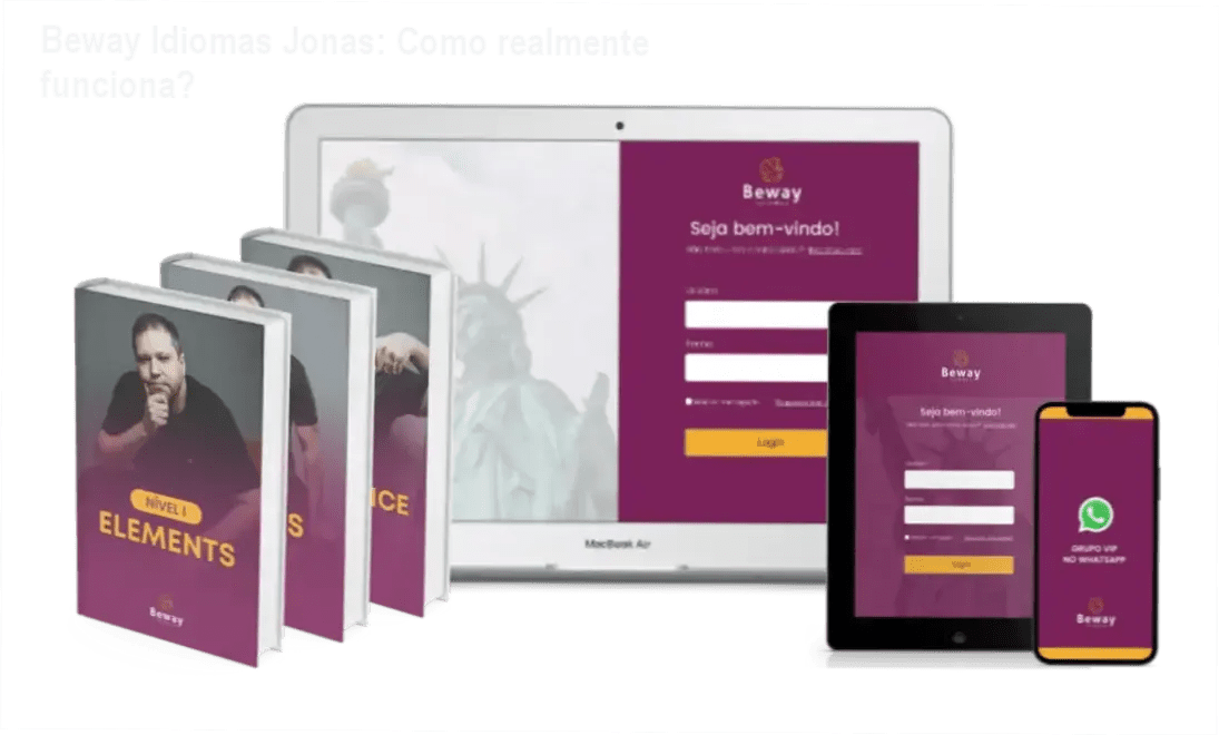 Imagem ilustrativa do curso Beway Idiomas Jonas com destaque para a metodologia de memorização e conversação.