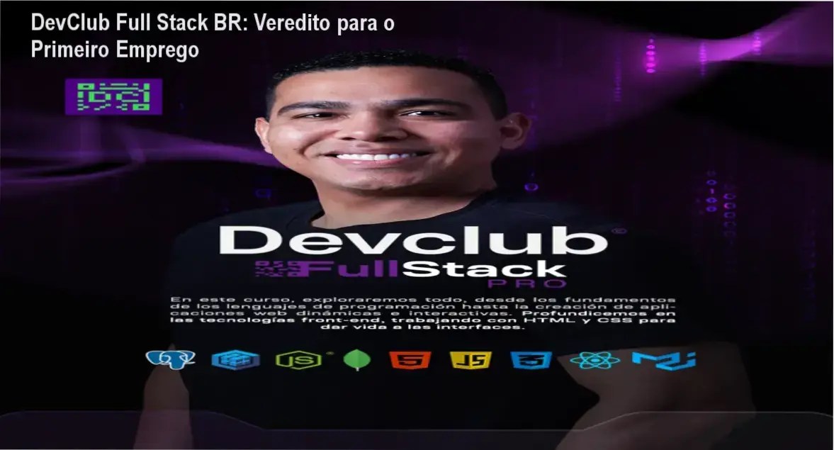 Interface da Formação DevClub Full Stack BR focada em transição de carreira e código