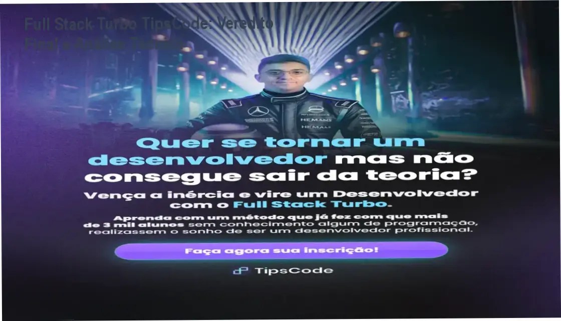 Interface do treinamento Full Stack Turbo da TipsCode com foco em projetos reais e stack JavaScript