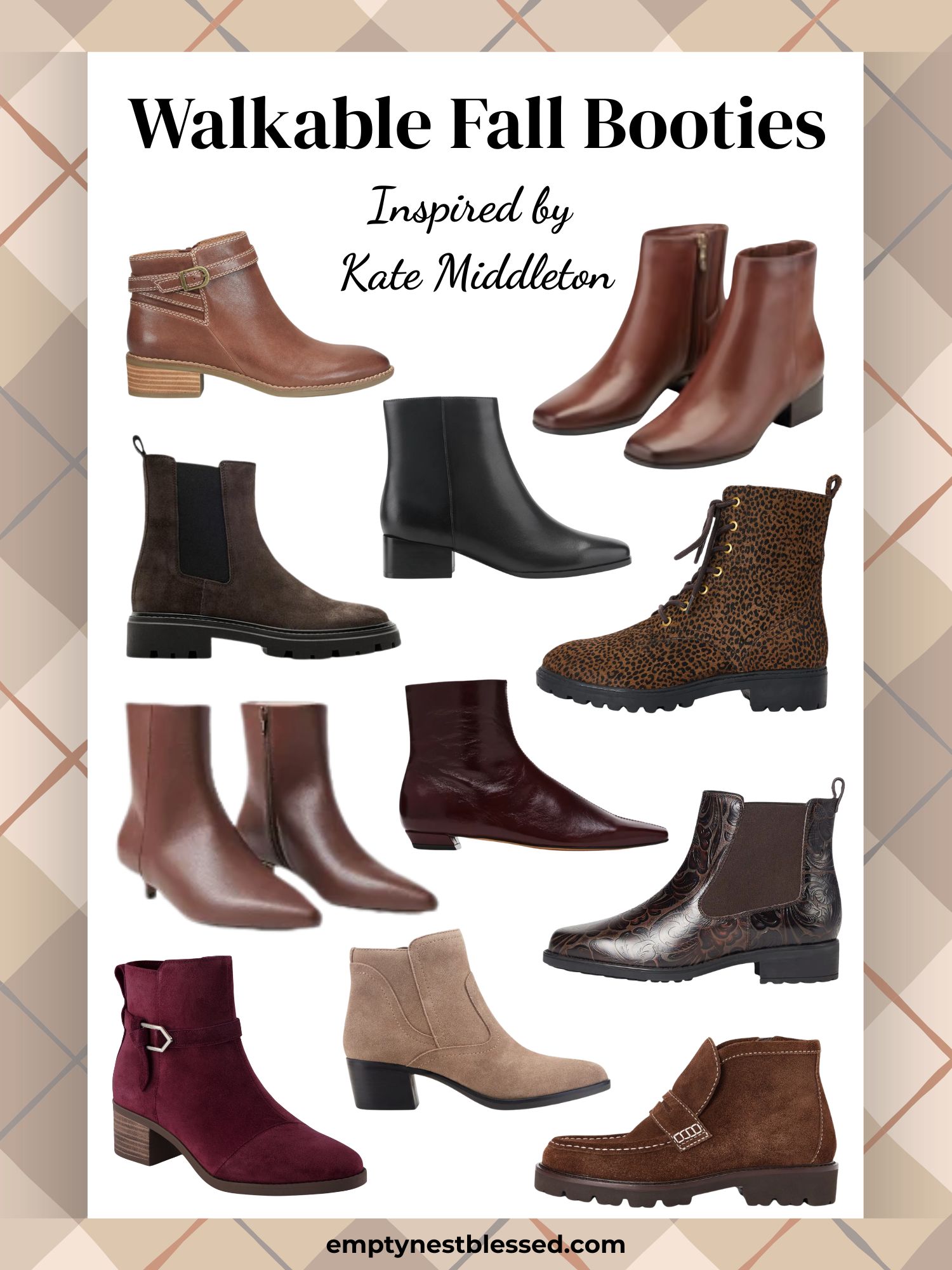 Collage of Walkable fall booties inspired by kate middletono