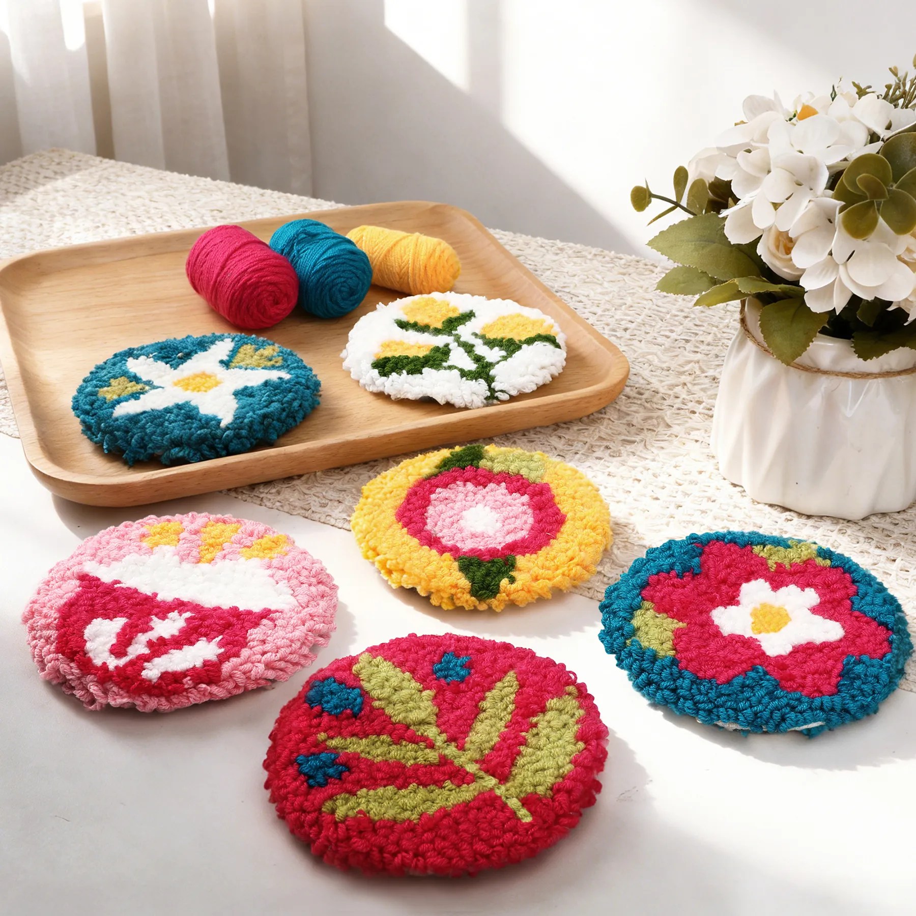 6 punch needle coasters