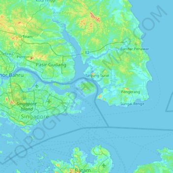 Pulau Tekong Topographic Map Elevation Terrain Thumbnail 