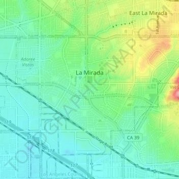 La Mirada Topographic Map Elevation Terrain Thumbnail 