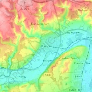 Marlow Topographic Map Elevation Terrain Thumbnail 