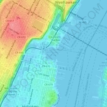 Weehawken Cove Topographic Map Elevation Terrain Thumbnail.