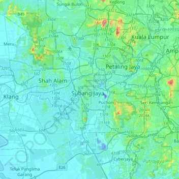 Subang Jaya Topographic Map Elevation Terrain Thumbnail 