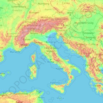 Italy Topographic Map Elevation Terrain Thumbnail 