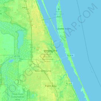 Melbourne Topographic Map Elevation Terrain Thumbnail 