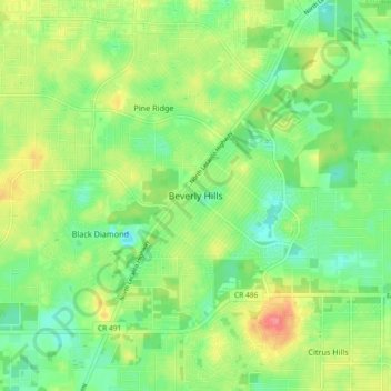 Beverly Hills Topographic Map Elevation Terrain Thumbnail 