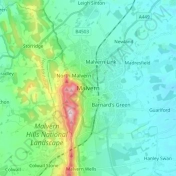 Malvern Topographic Map Elevation Terrain Thumbnail 