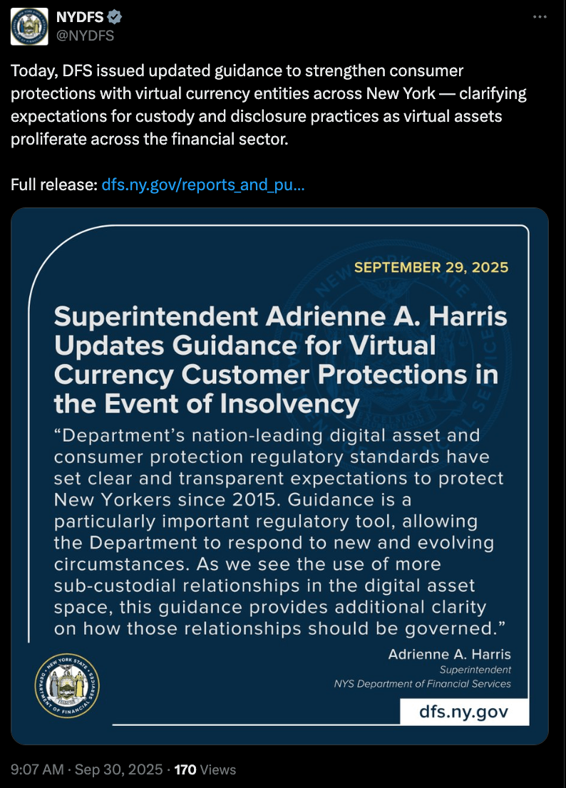 NYDFS Updates Crypto Custody Guidance That Could Affect Bitcoin Users Ahead of Adrienne Harris’s Departure