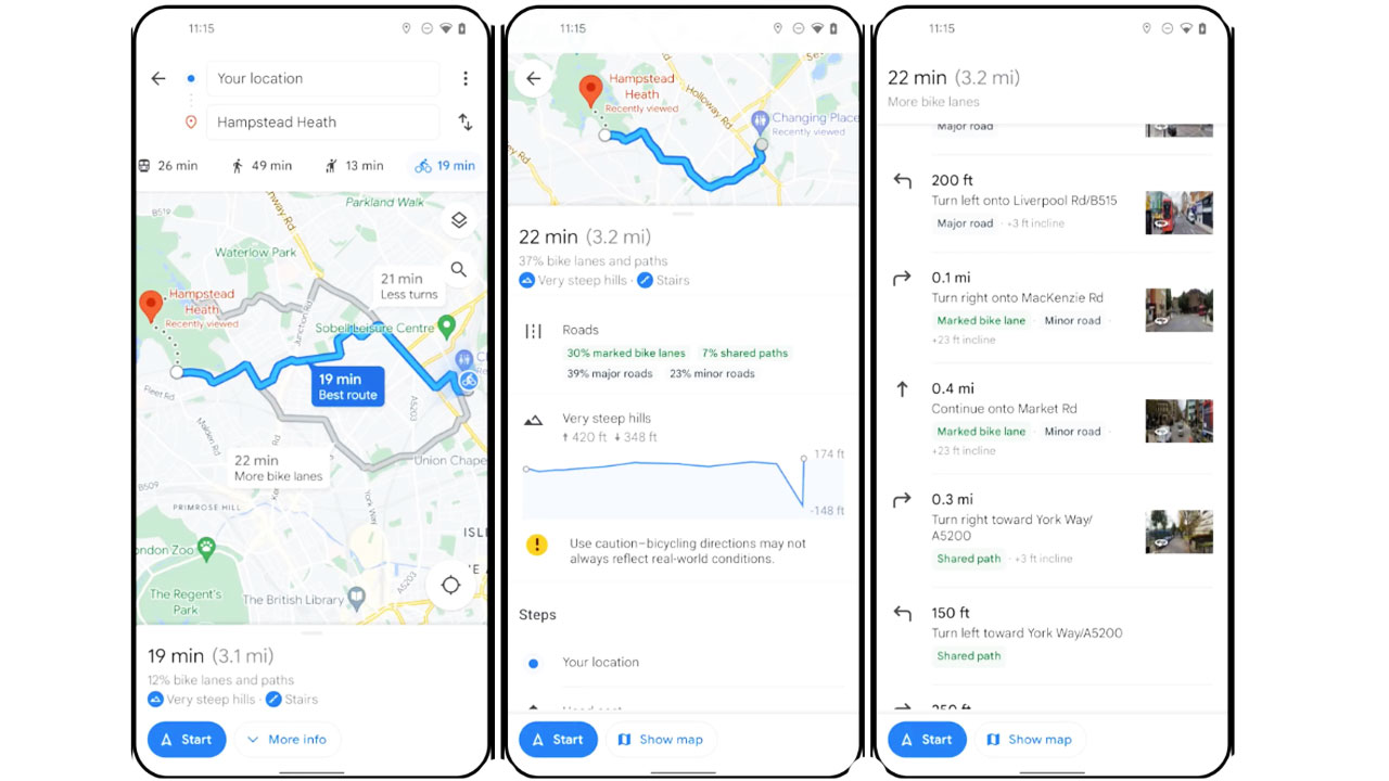 google maps cycling route