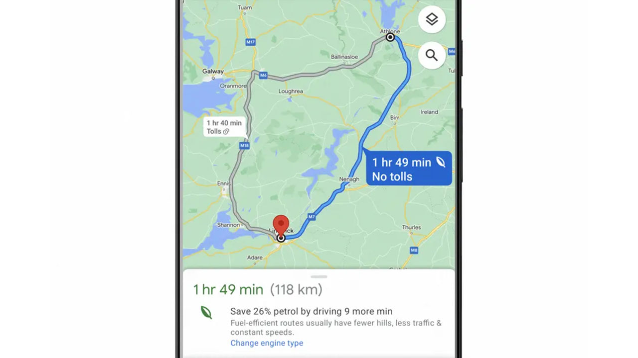 Google Maps eco friendly routing