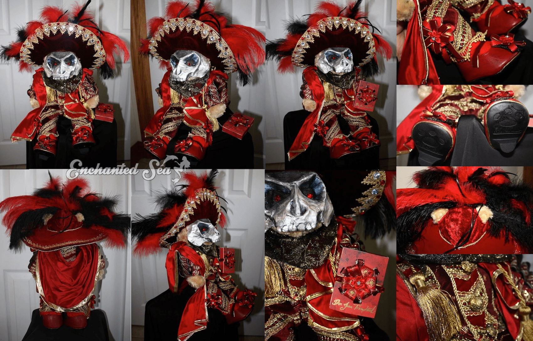 Made from premium silks and velvets resembling those in the real costume. Yards and yards of trims adorn this little bear, complete with hat, shoes, and accessories!