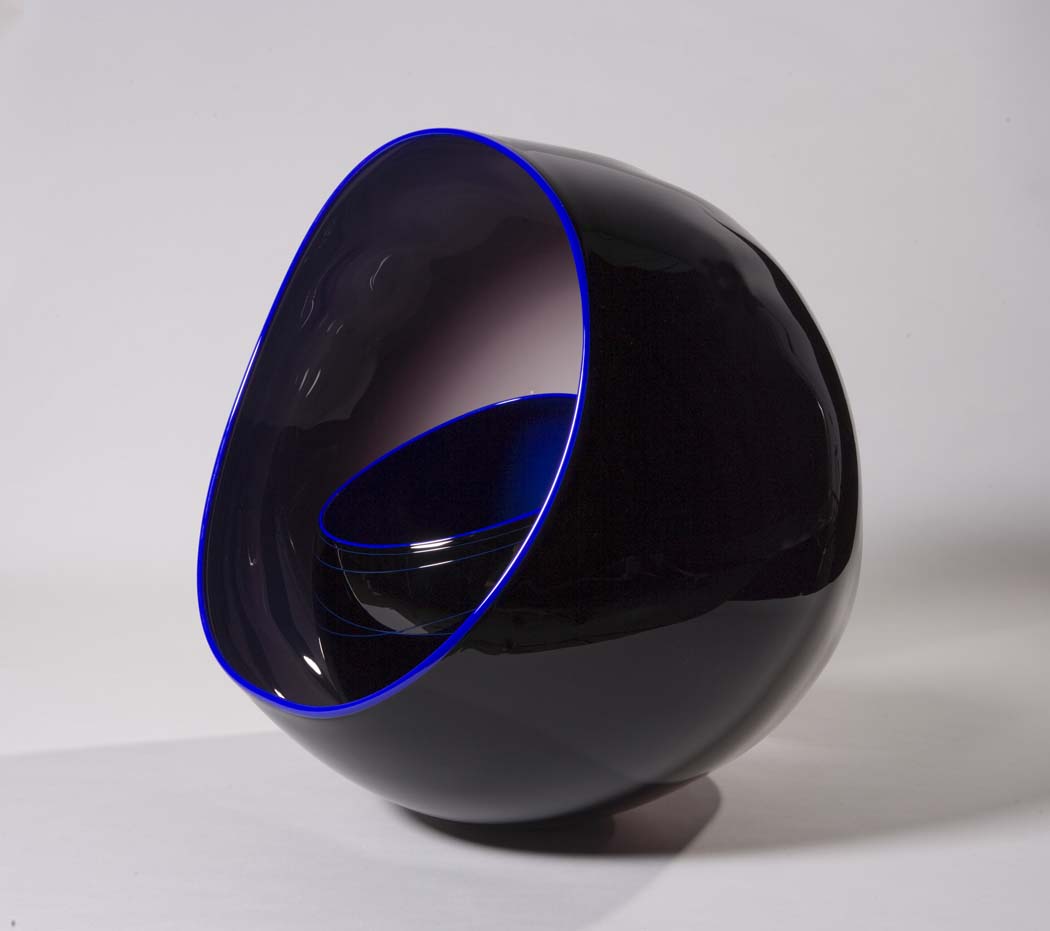 Black basket set with cobalt lip wraps designed by Dale Chihuly