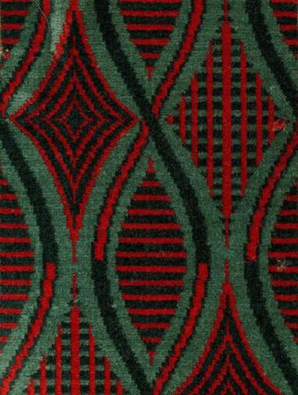 Moquette sample; 'Shield' design, by Enid Marx, as used on the refurbished 1938-tube stock, circa 1948