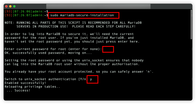 MariaDB 데이터베이스 시스템을 보안 강화하기 위한 스크립트