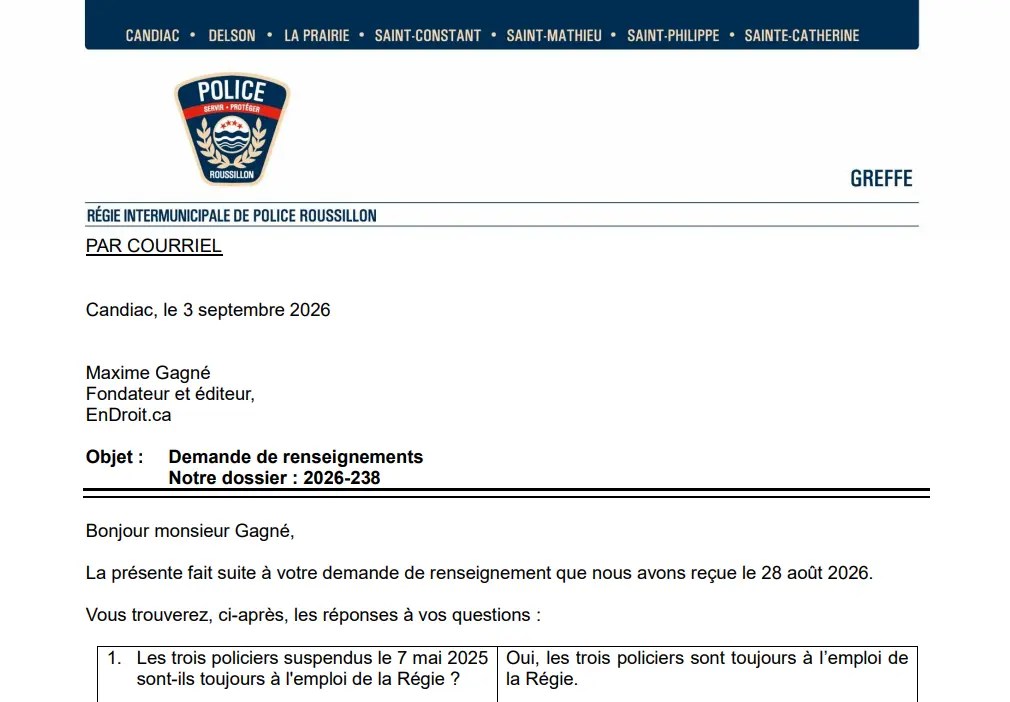 Seize mois suspendus avec salaire : les trois policiers de Roussillon toujours à l'emploi de la Régie