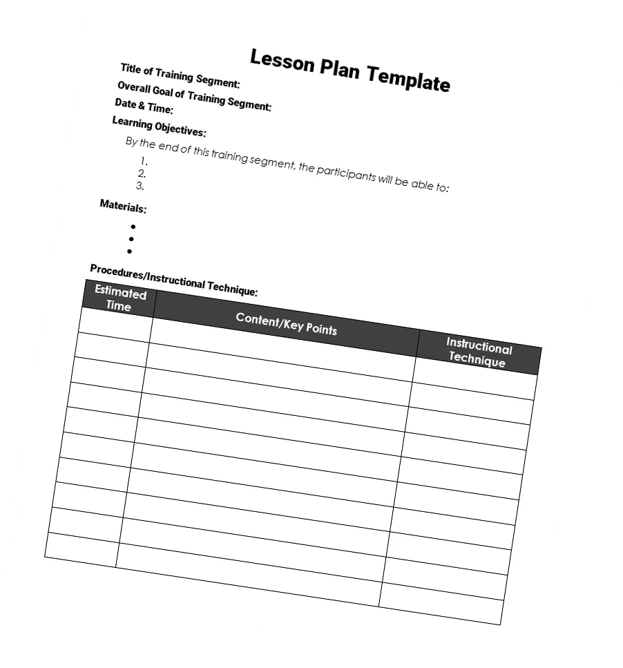Lesson Plan Template for Adult Learners - Endurance Learning