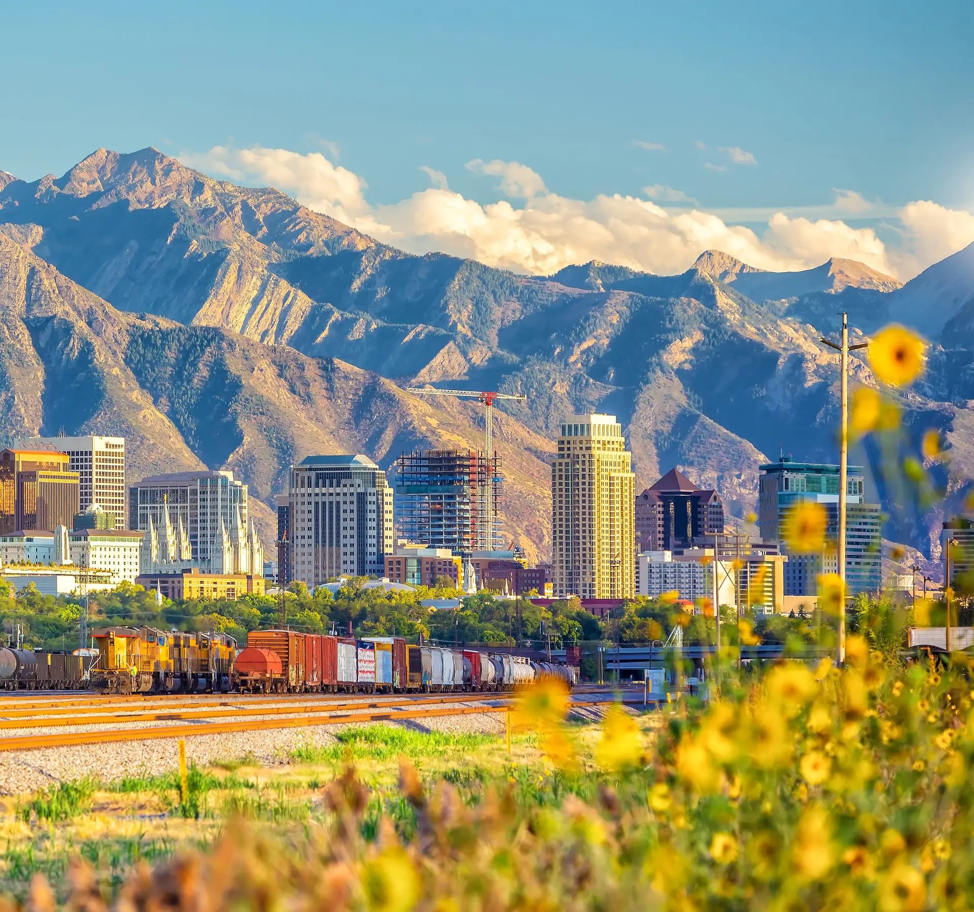 Salt Lake City with the Wasatch mountains in spring
