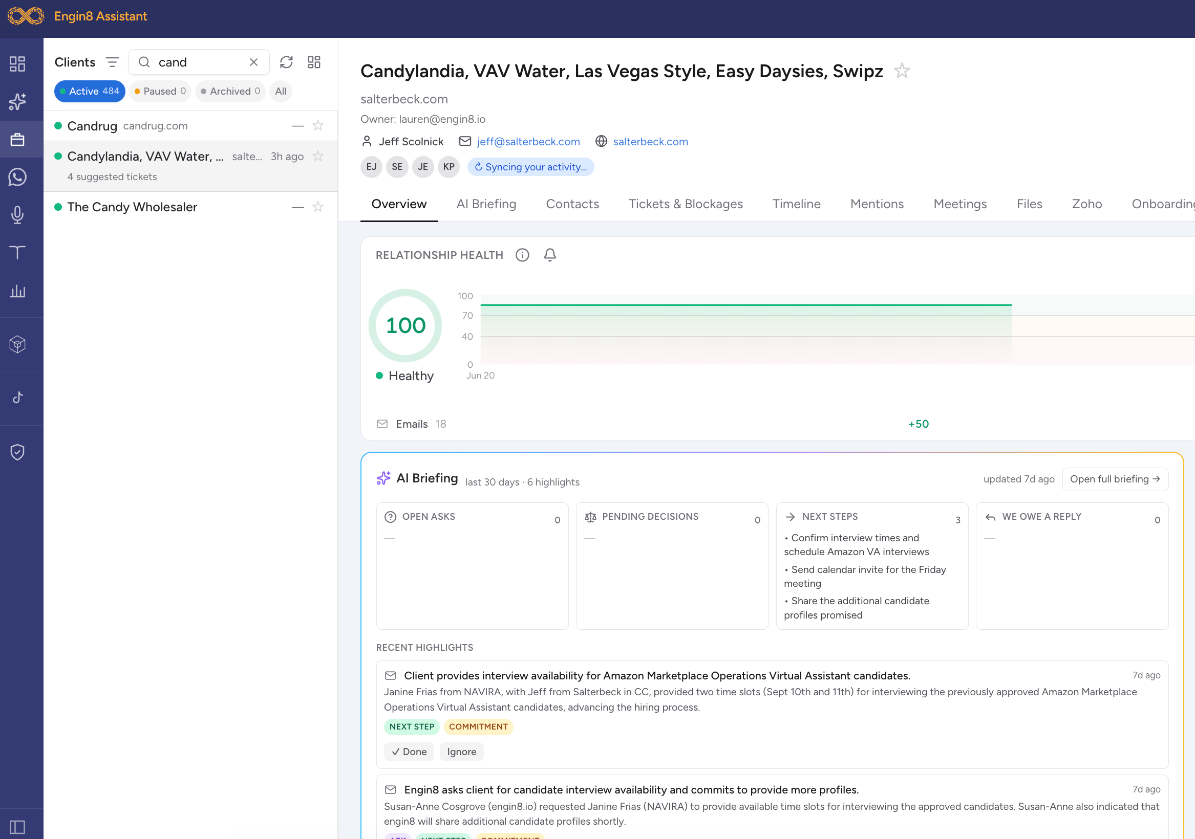 Engin8 Ops Tool dashboard