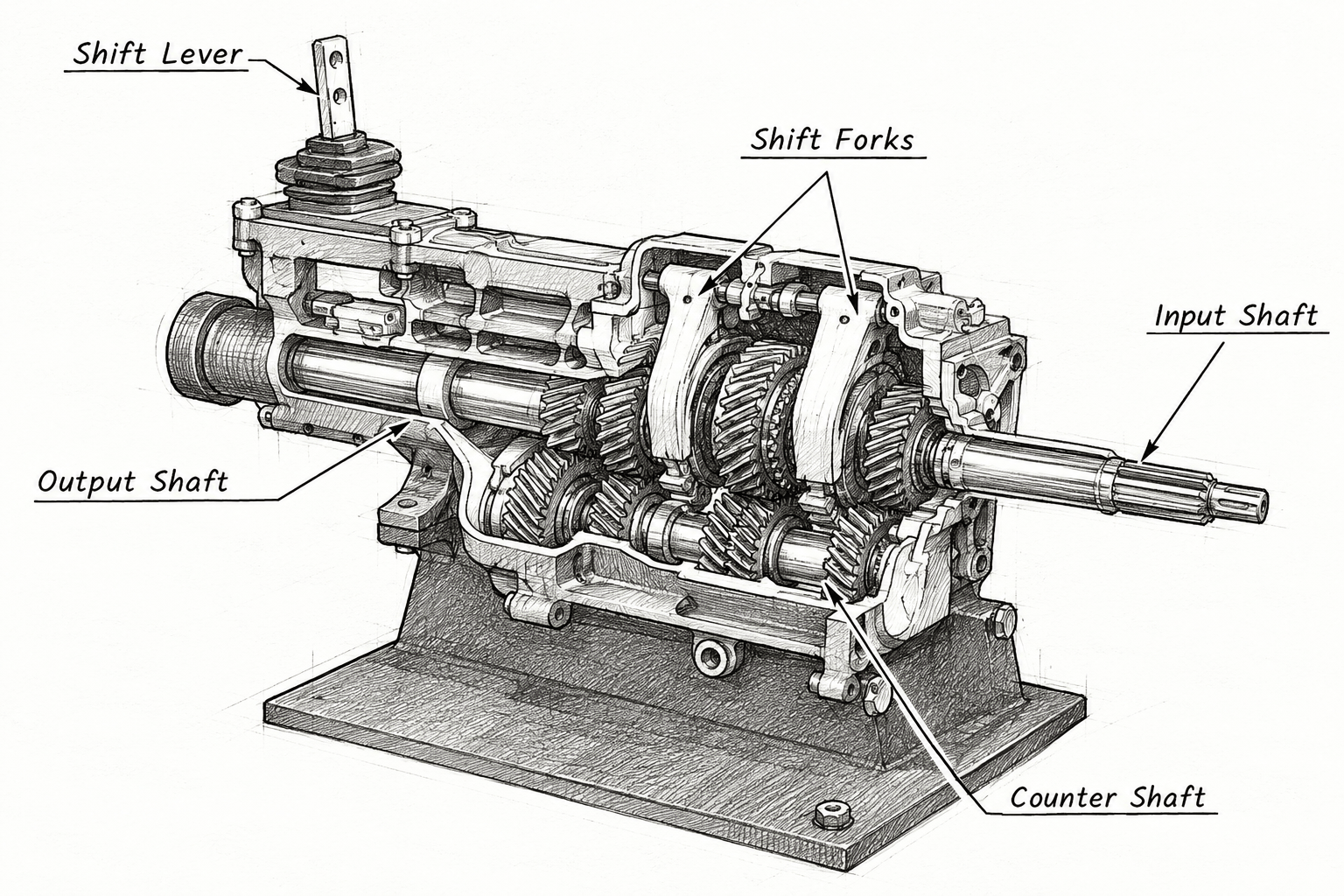 Cutaway example of a manual transmission
