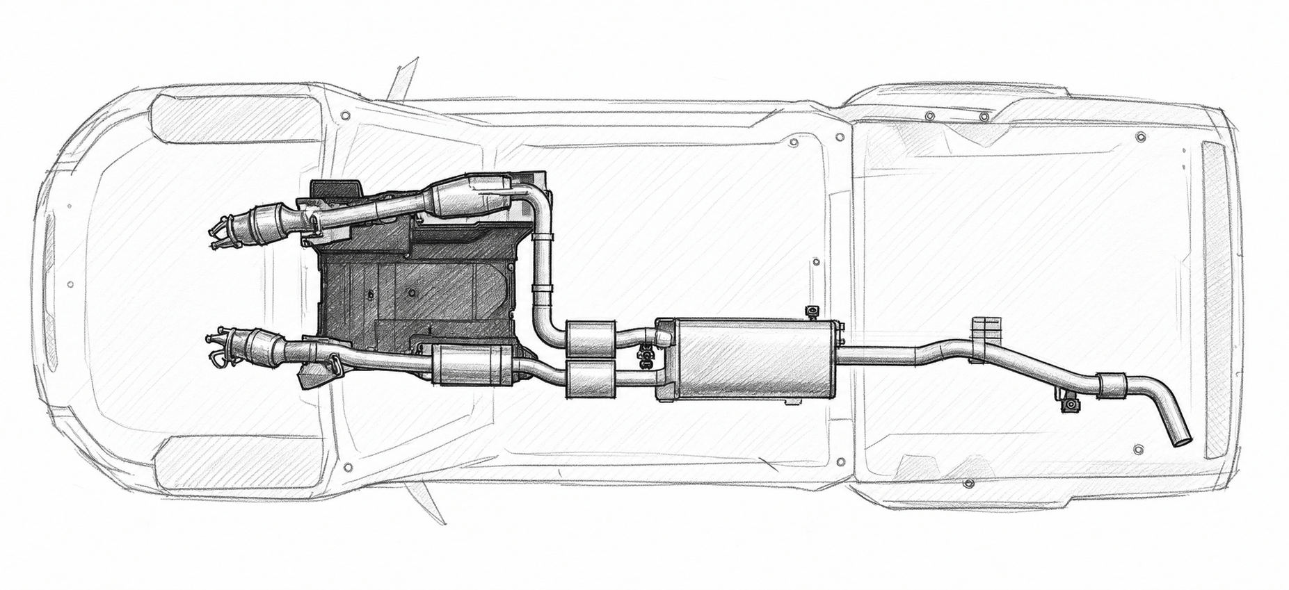 Exhaust system underneath a 2022 Nissan Frontier