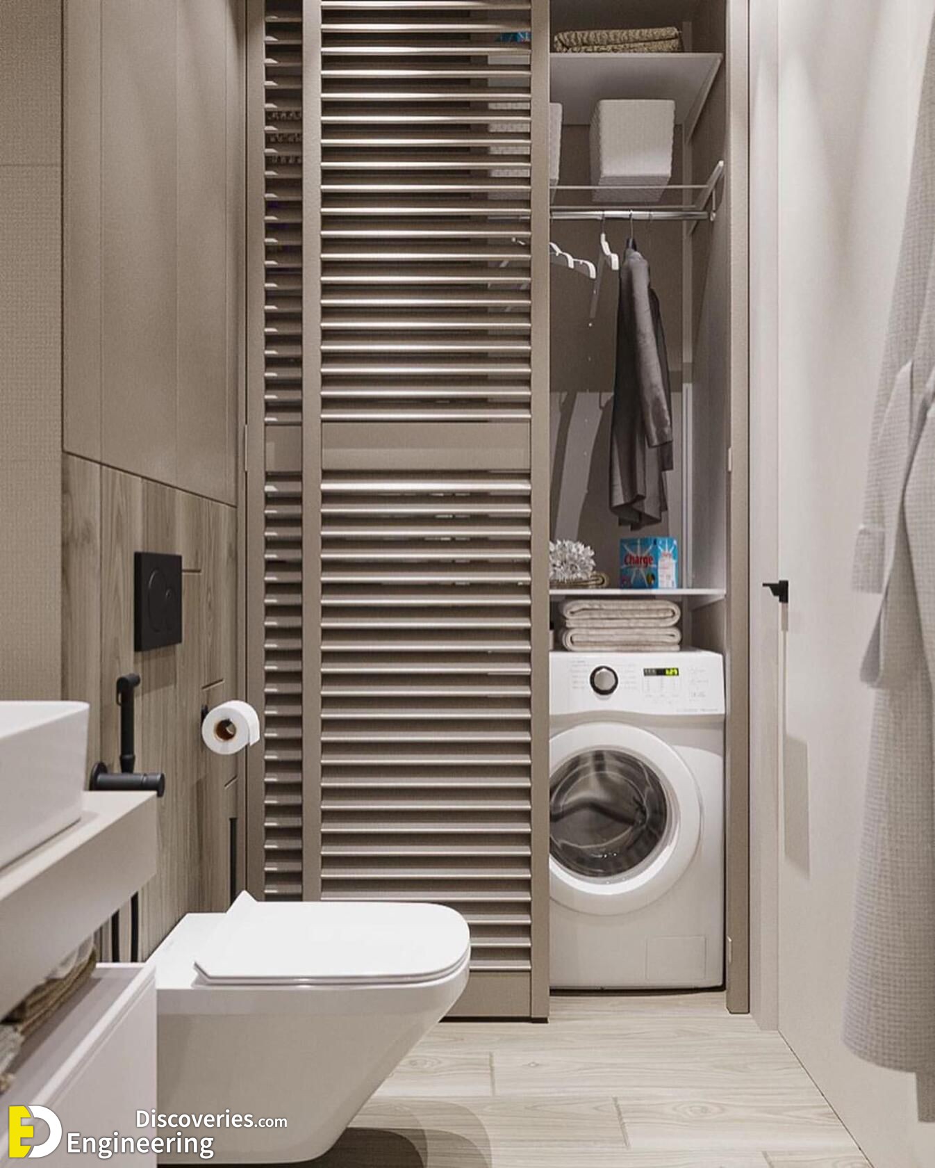 Small bathroom design with washing machine
