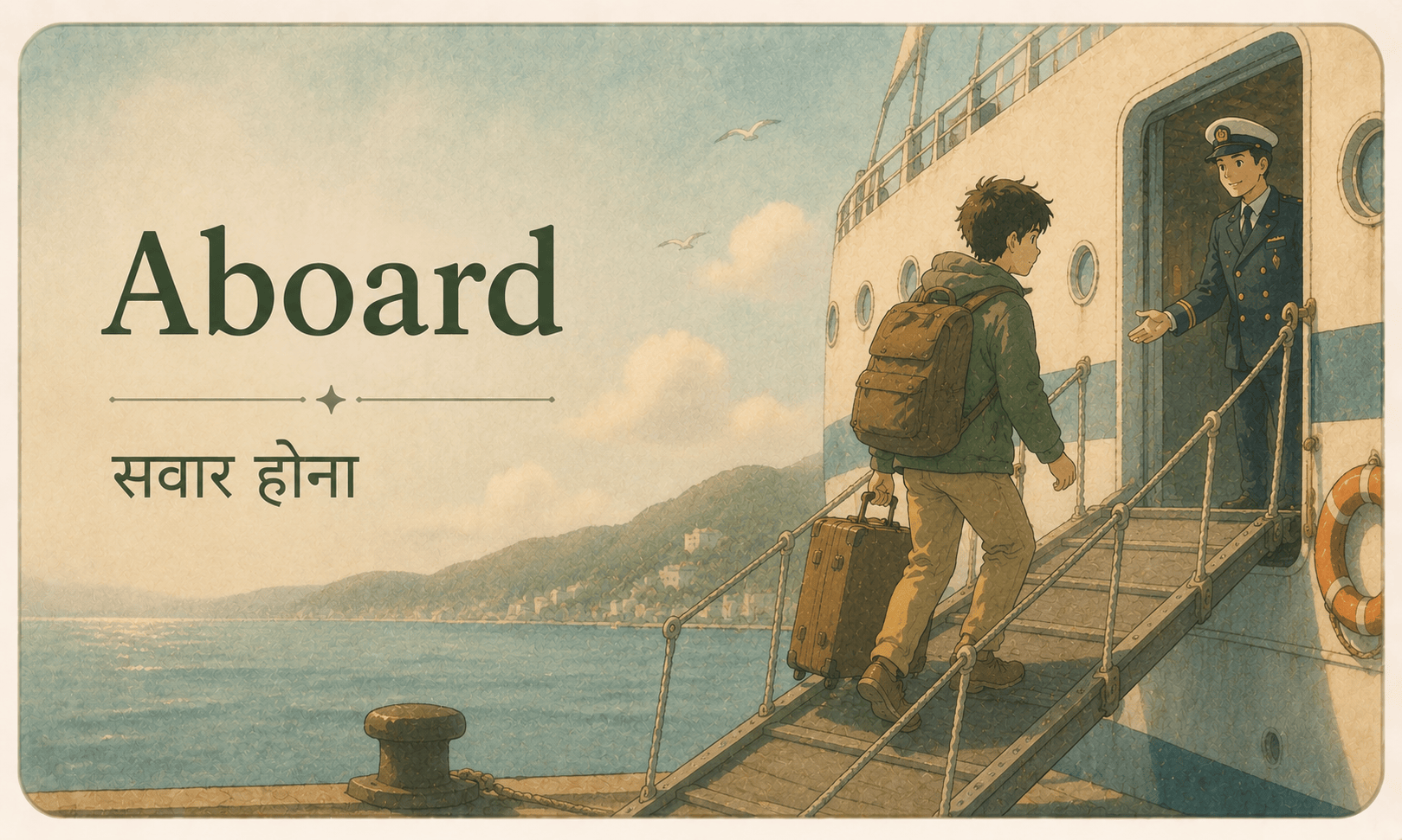 Aboard word meaning image- 9 New Vocabulary Words Day 1