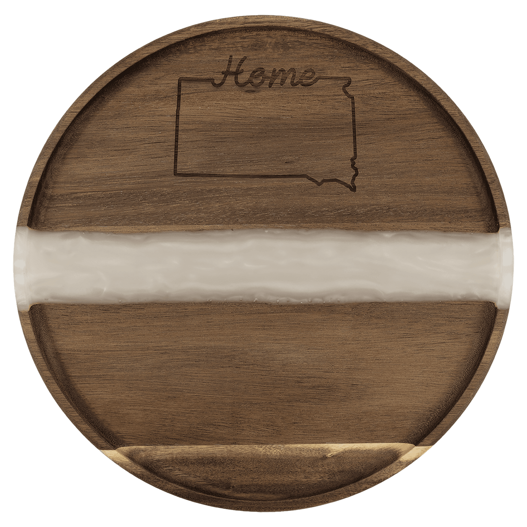 Acacia Wood & Pearl Resin Round Serving Tray