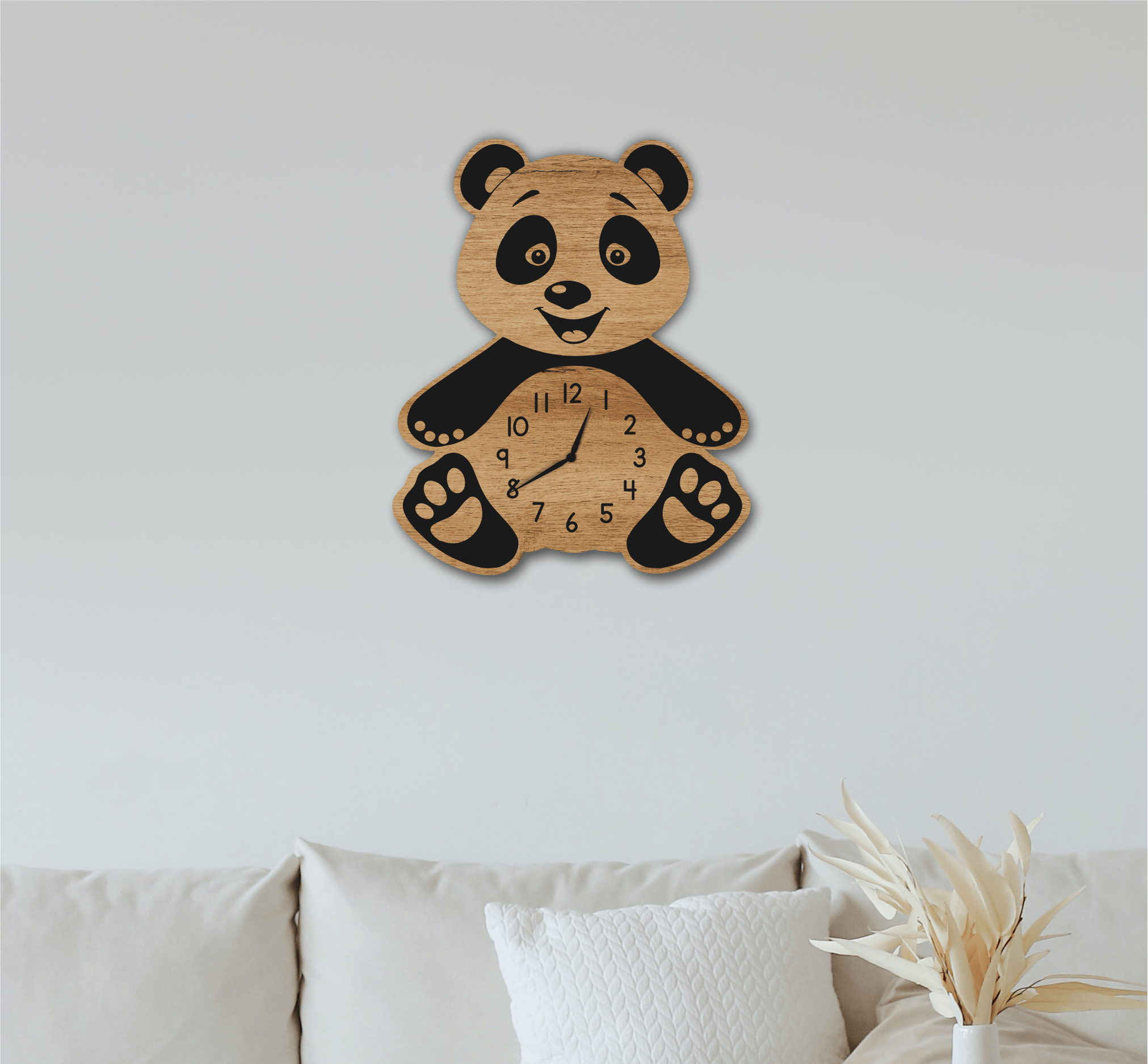 Panda Clock, laser-cut clock design by Engravia Mauritius