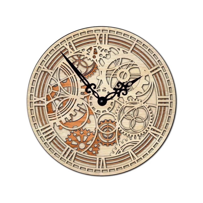Mechanical Gear Clock, laser-cut clock design by Engravia Mauritius
