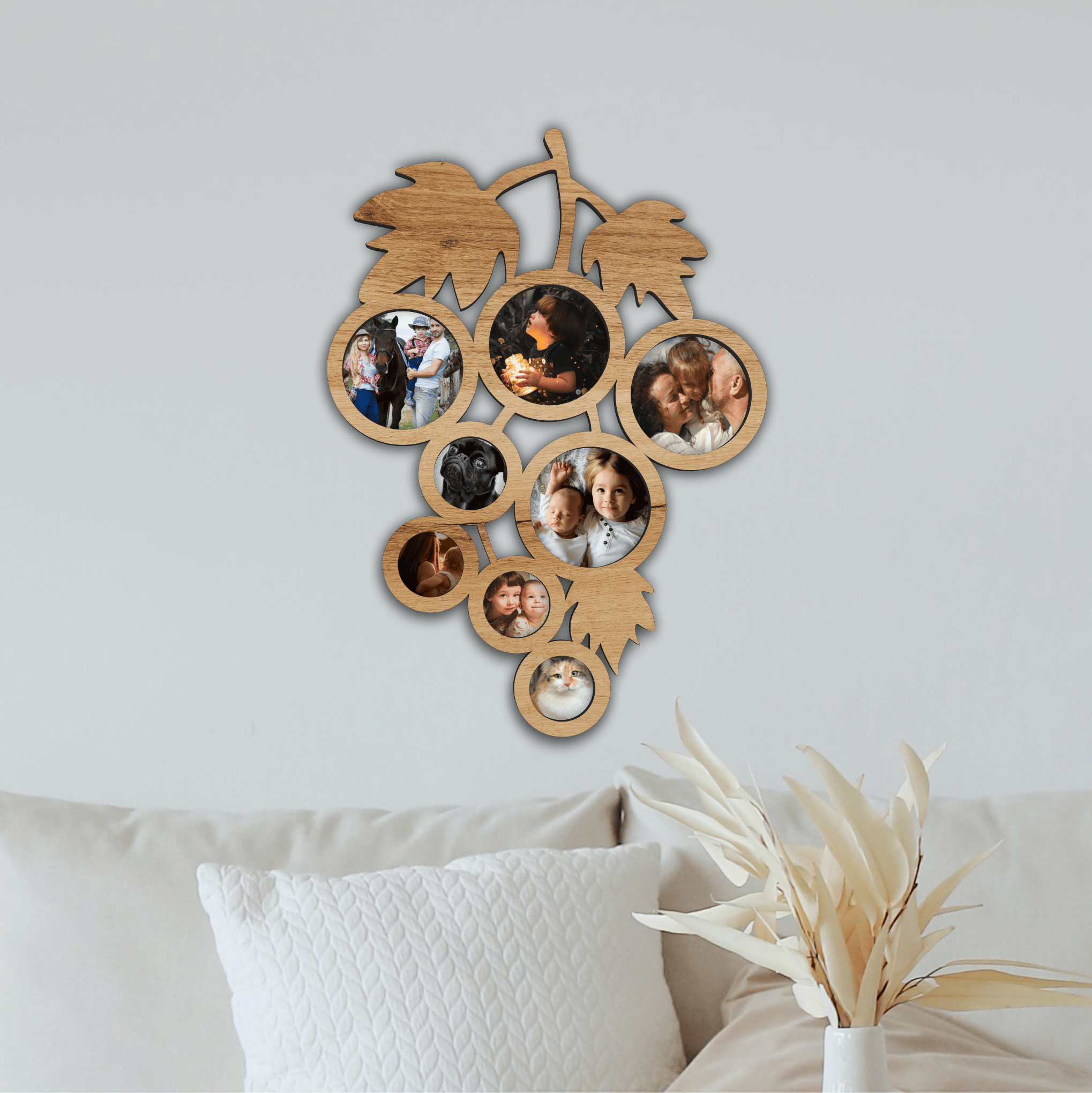 Grape Cluster Photo Display, laser-cut wall décor by Engravia Mauritius
