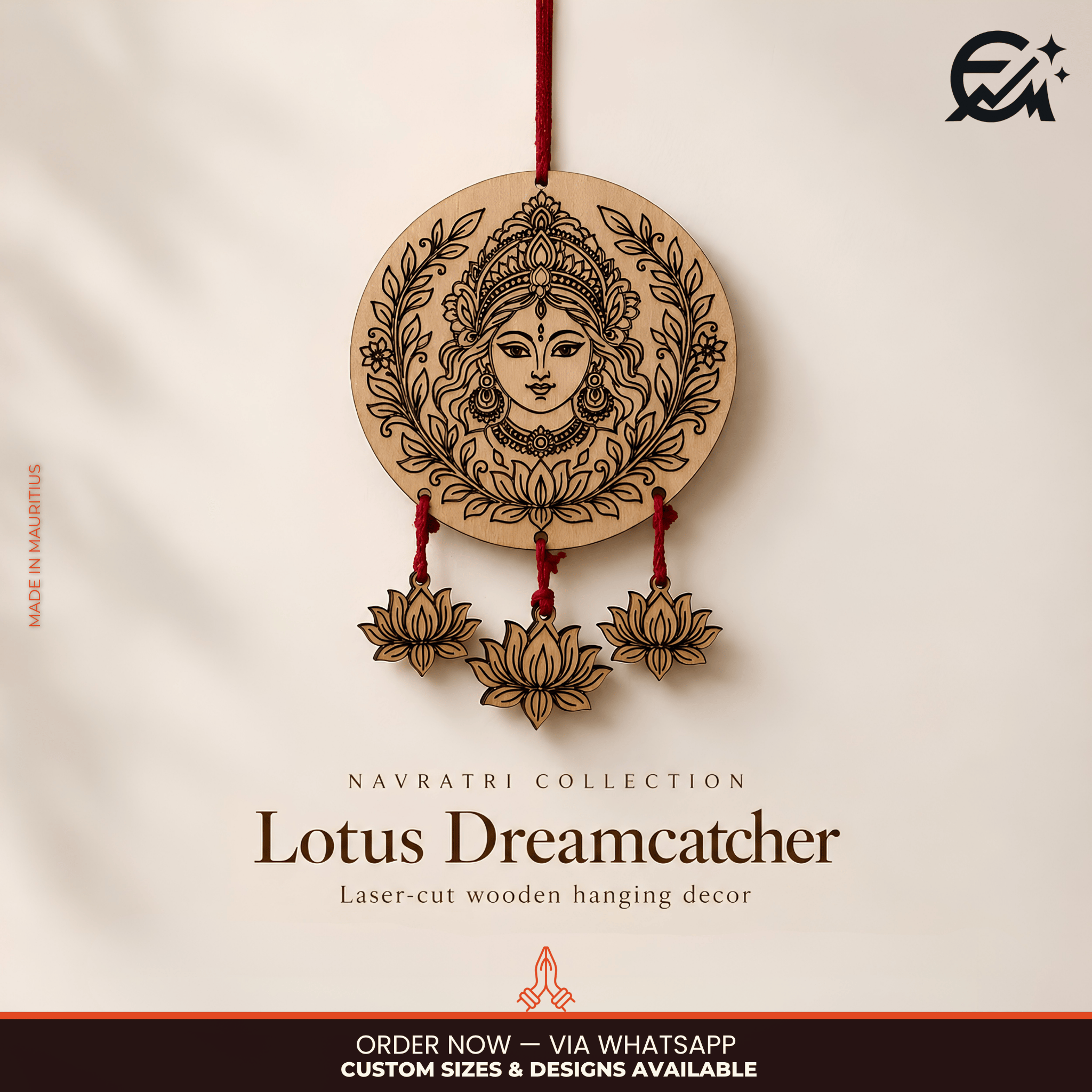 Durga Maa Lotus Dreamcatcher wooden hanging