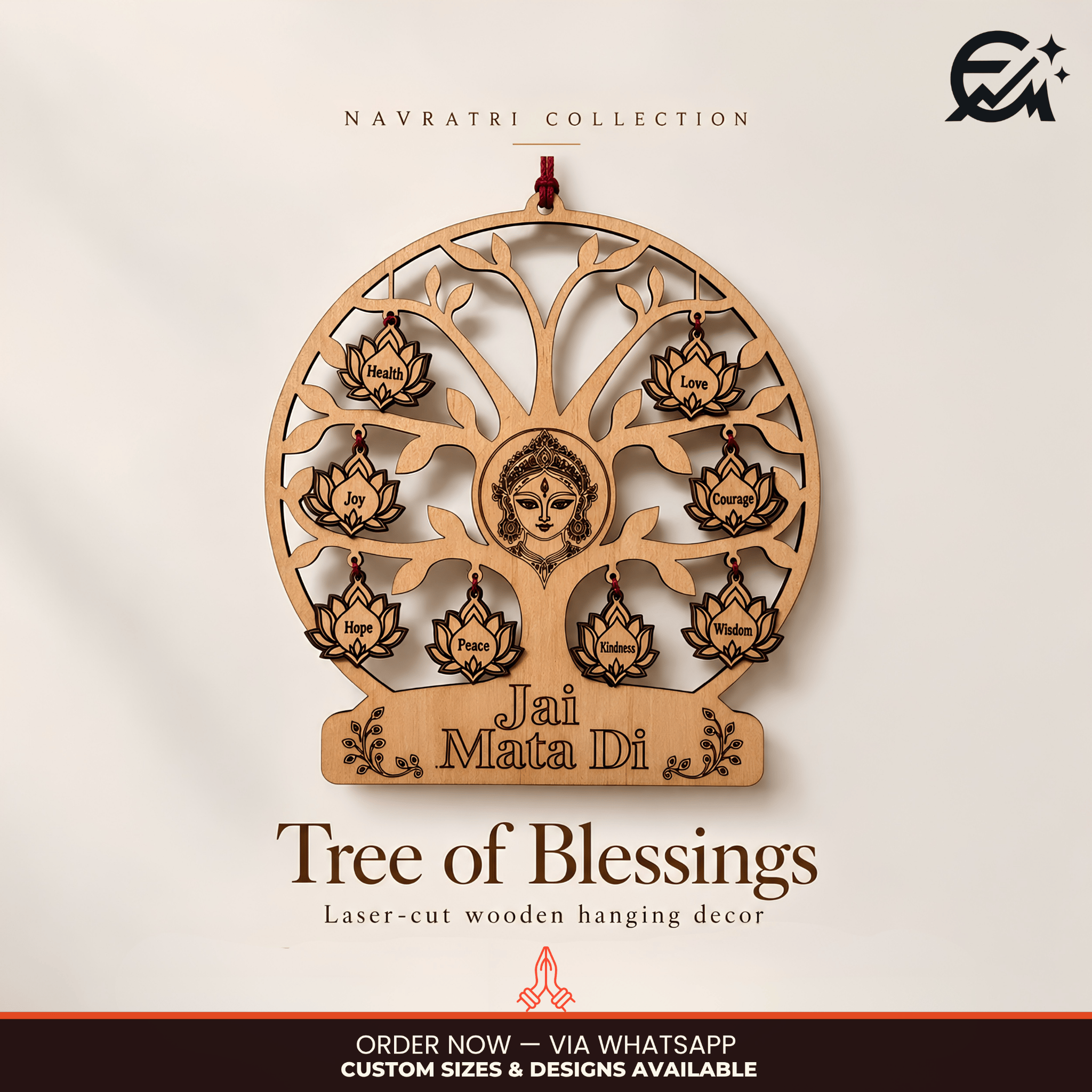 Durga Maa Tree of Blessings wooden hanging