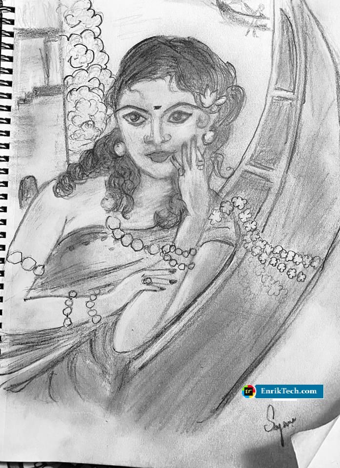 Poonguzhali from Ponniyin Selvan Pencil Sketch Enriktech