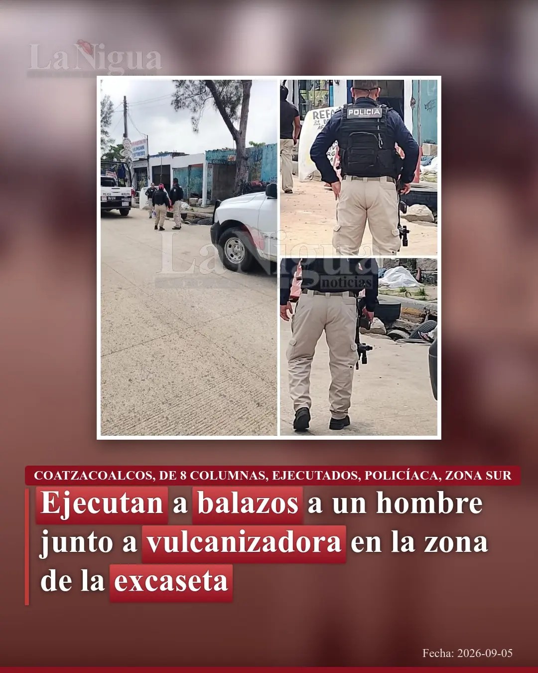 Hallan hombre ejecutado a balazos frente a vulcanizadora en Coatzacoalcos