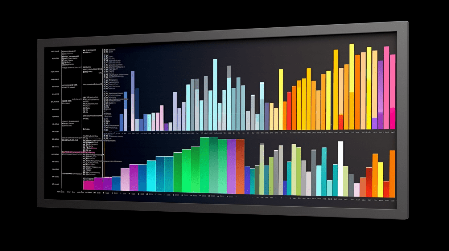 Data Visualization Tools in Action – Interactive Data Insights A screen showcasing colorful bar charts generated from data visualization tools.