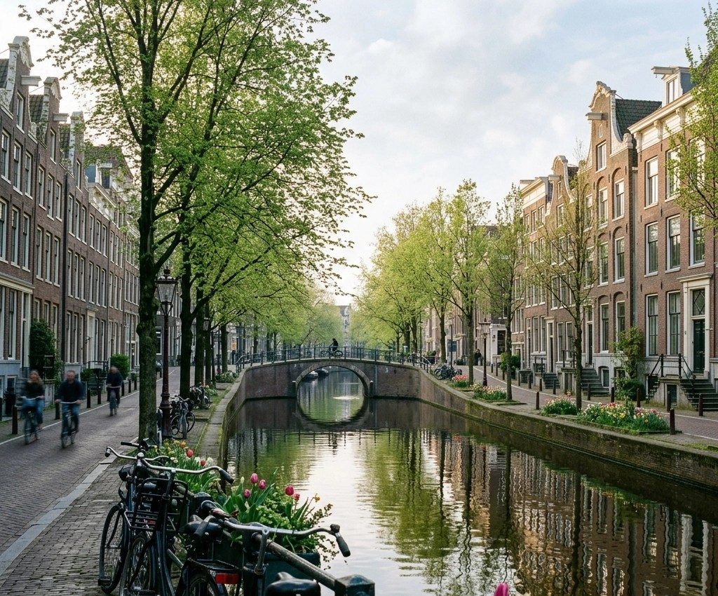 Amsterdam Canal in Mild Spring Weather