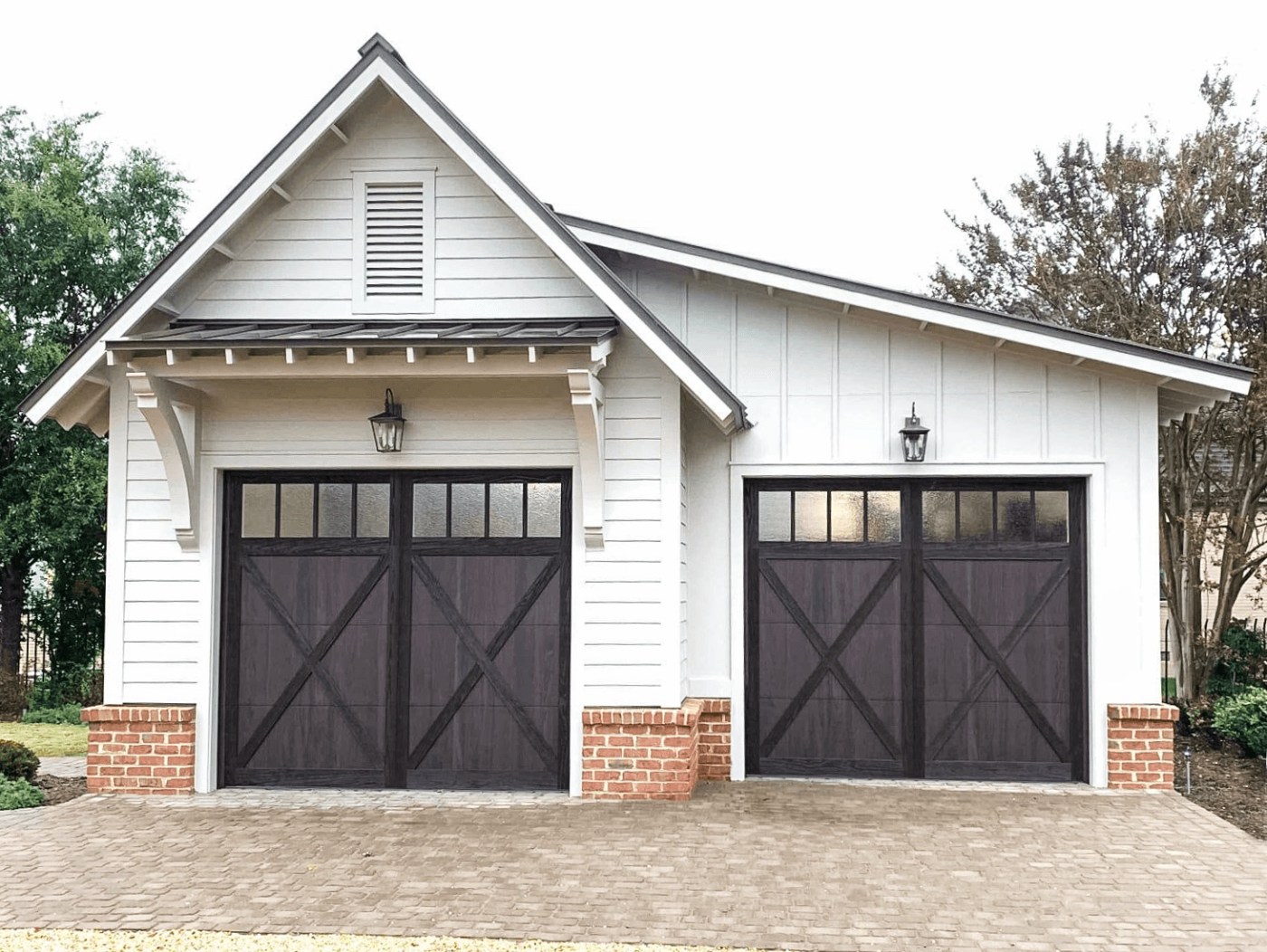Walnut Faux Wood Garage Door shoreline design with windows