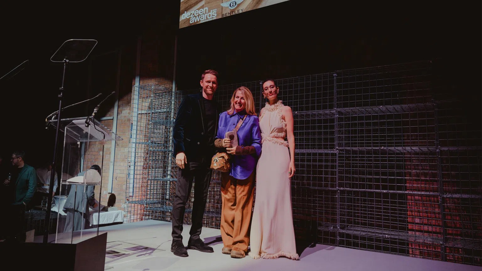 Enviromesh gabions used to create an industrial backdrop for awards event