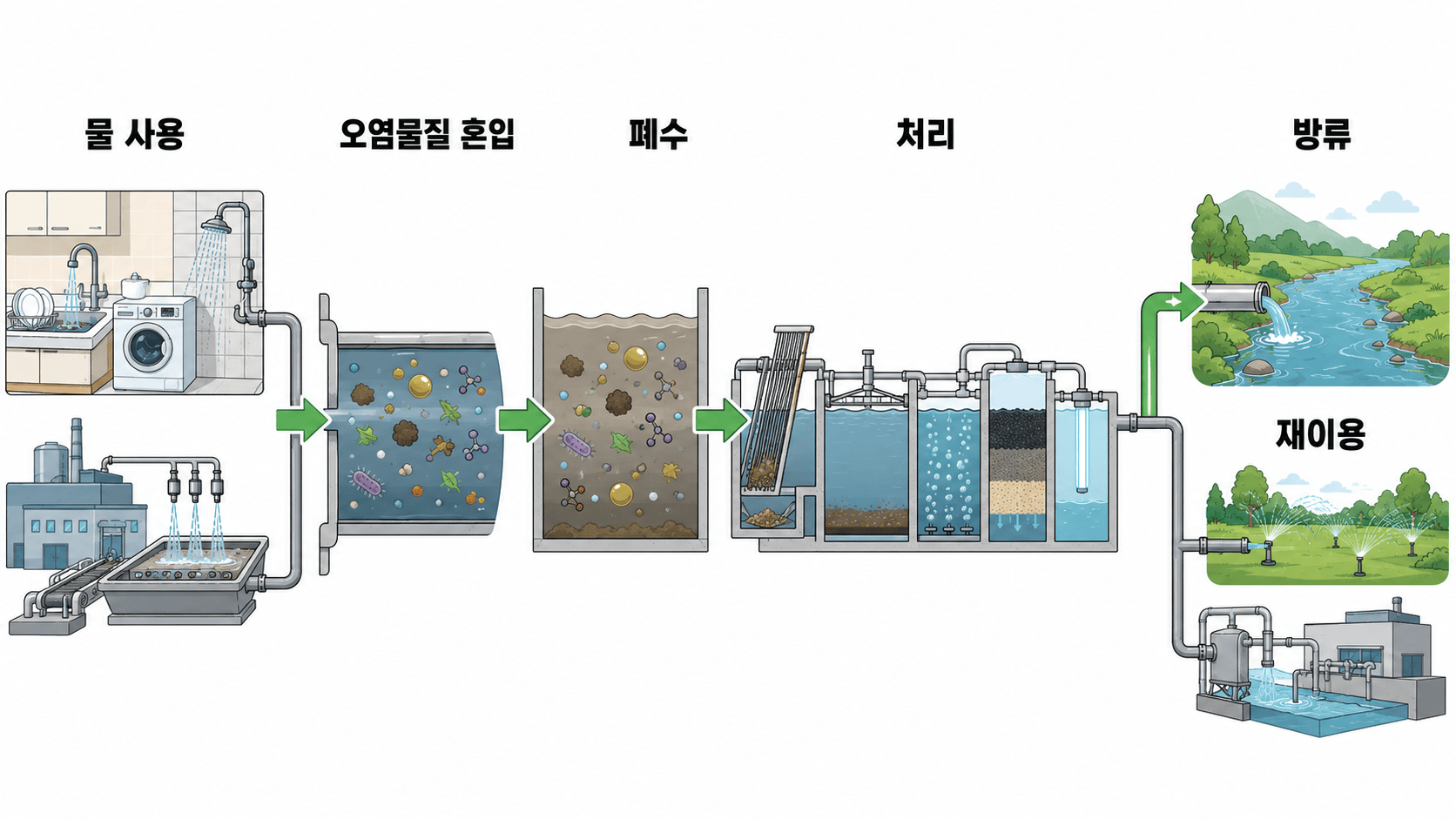 폐수 발생과 처리 및 재이용 흐름 개념도