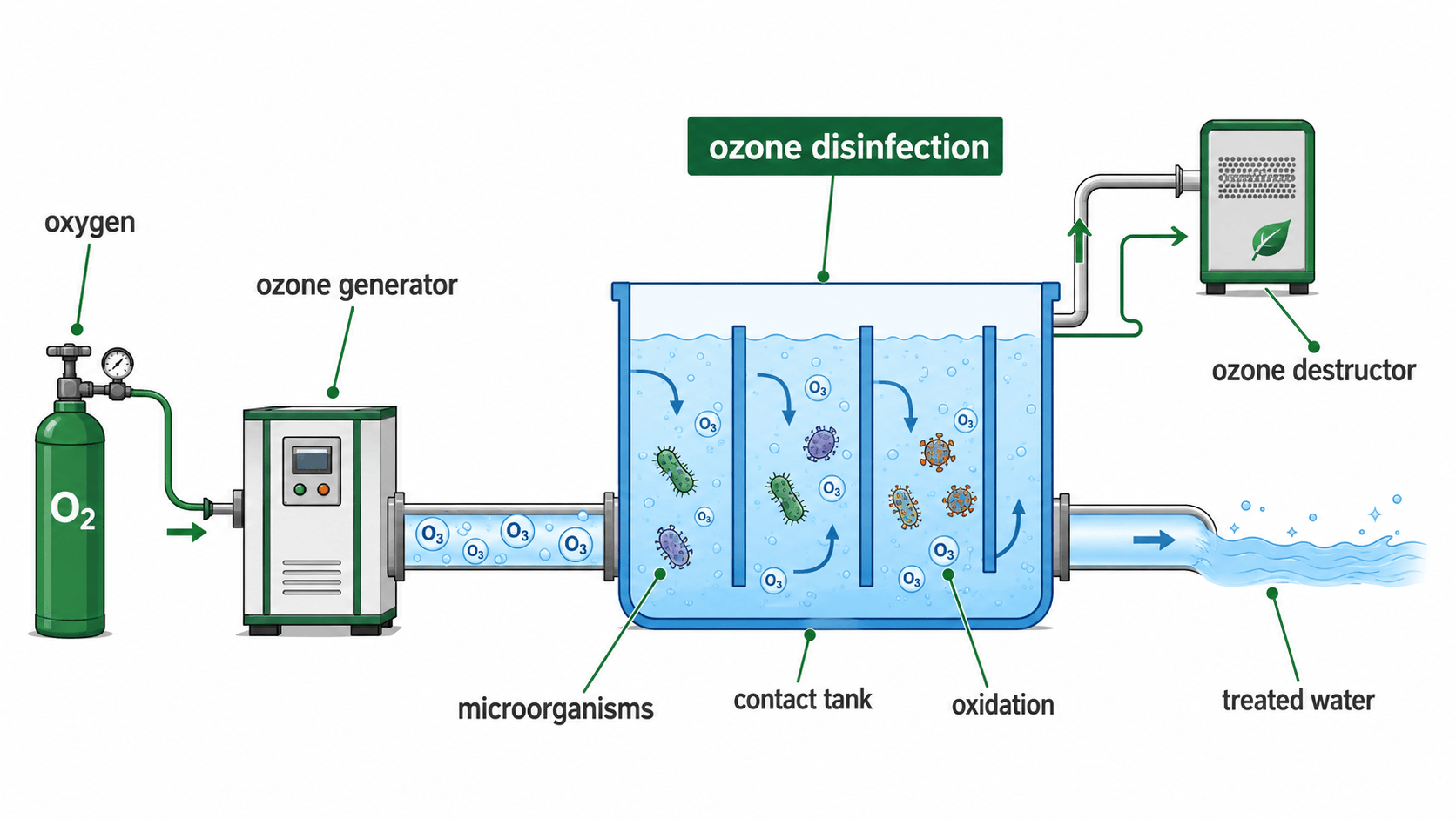 ozone disinfection 장면 인포그래픽