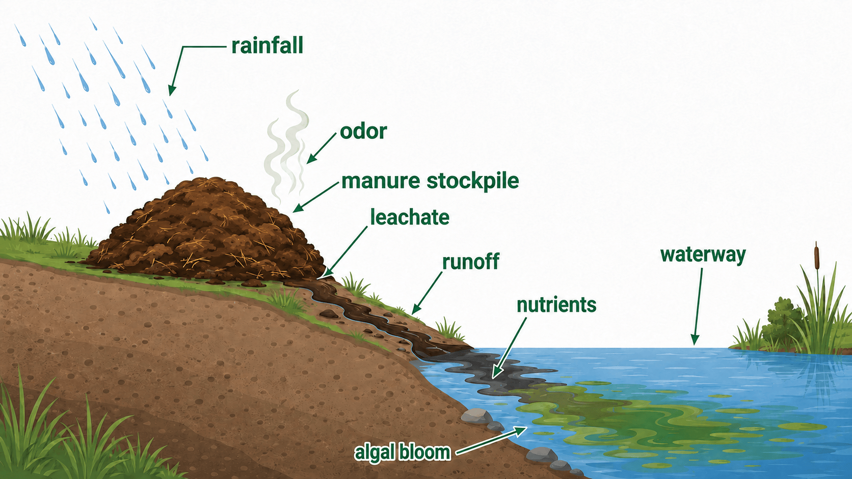 manure stockpile 빗물 유출 장면 인포그래픽